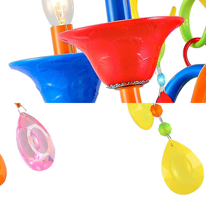 Kids Candle Suspension Light with Teardrop Crystal Metallic Multi-Colored Chandelier for Game Room Clearhalo 'Ceiling Lights' 'Chandeliers' Lighting' options 196368