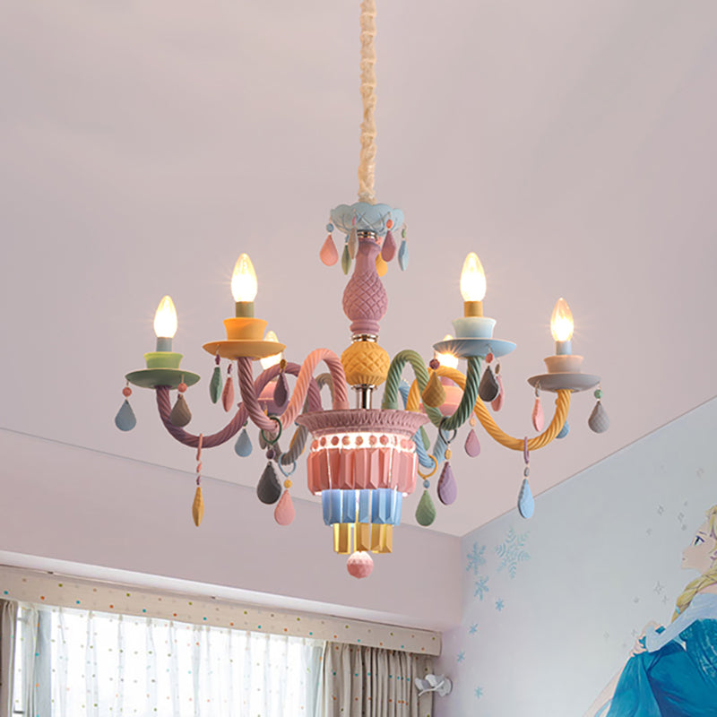 Nursing Room Foyer Candle Pendant Light Glass Kids Multi-Color Chandelier with Teardrop Clearhalo 'Ceiling Lights' 'Chandeliers' Lighting' options 196386