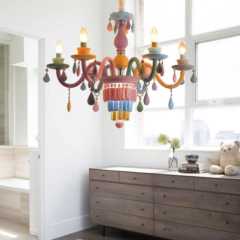 Nursing Room Foyer Candle Pendant Light Glass Kids Multi-Color Chandelier with Teardrop Clearhalo 'Ceiling Lights' 'Chandeliers' Lighting' options 196387