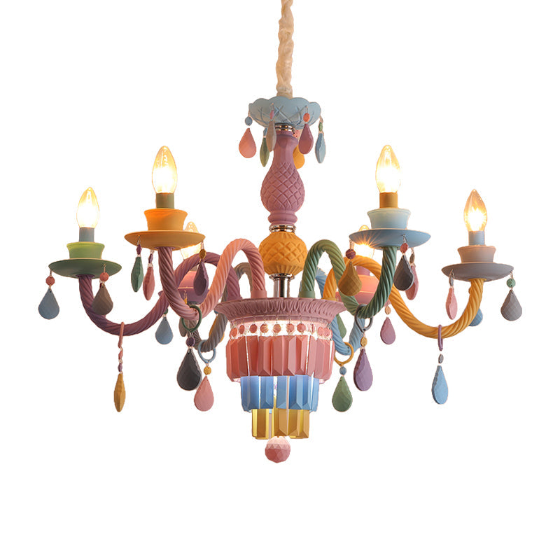 Nursing Room Foyer Candle Pendant Light Glass Kids Multi-Color Chandelier with Teardrop Clearhalo 'Ceiling Lights' 'Chandeliers' Lighting' options 196388