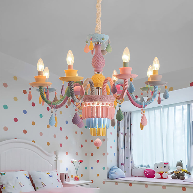 Nursing Room Foyer Candle Pendant Light Glass Kids Multi-Color Chandelier with Teardrop Clearhalo 'Ceiling Lights' 'Chandeliers' Lighting' options 196390