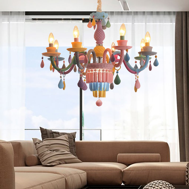Nursing Room Foyer Candle Pendant Light Glass Kids Multi-Color Chandelier with Teardrop Clearhalo 'Ceiling Lights' 'Chandeliers' Lighting' options 196391