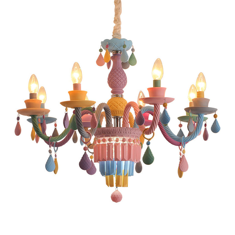 Nursing Room Foyer Candle Pendant Light Glass Kids Multi-Color Chandelier with Teardrop Clearhalo 'Ceiling Lights' 'Chandeliers' Lighting' options 196392