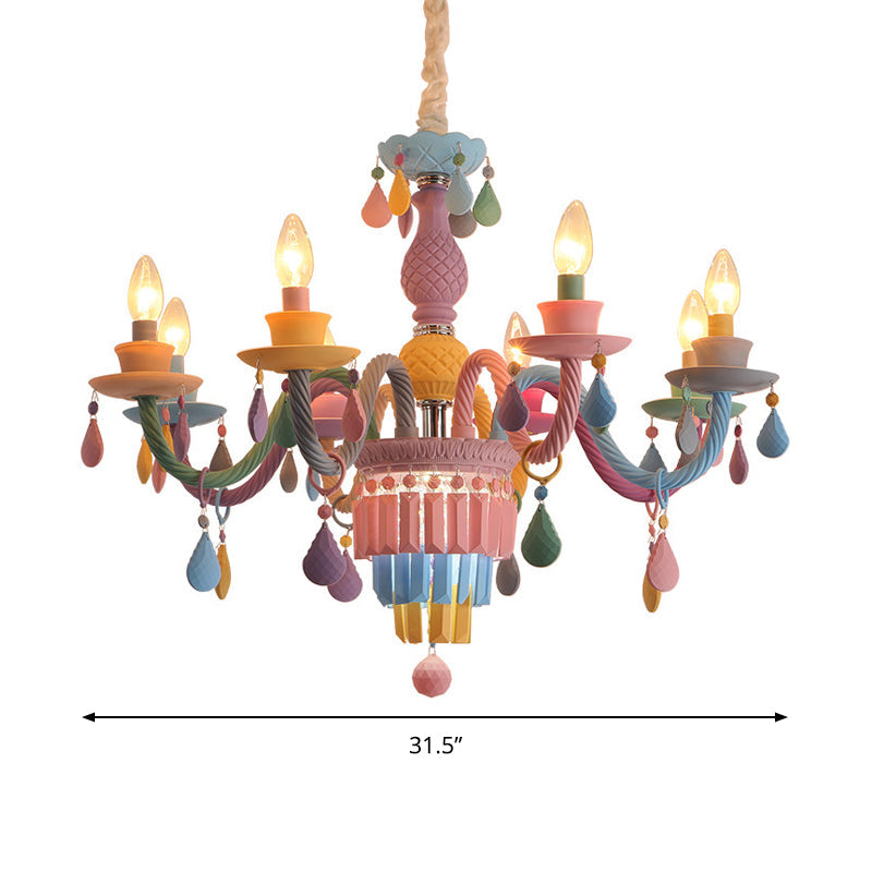 Nursing Room Foyer Candle Pendant Light Glass Kids Multi-Color Chandelier with Teardrop Clearhalo 'Ceiling Lights' 'Chandeliers' Lighting' options 196393