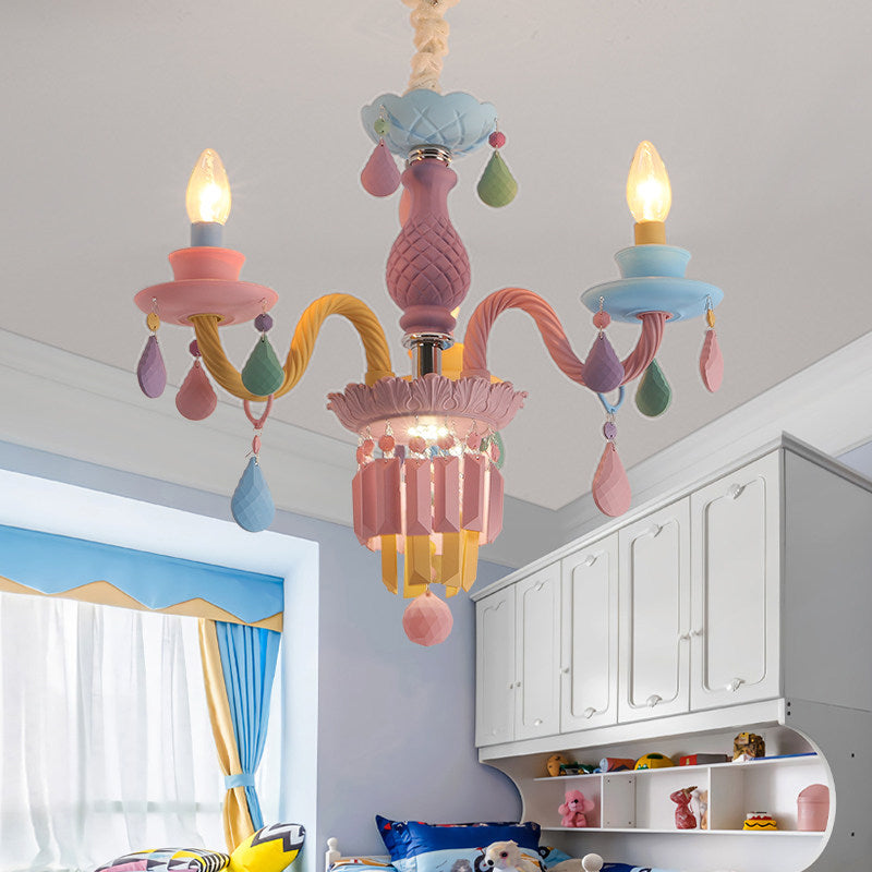 Nursing Room Foyer Candle Pendant Light Glass Kids Multi-Color Chandelier with Teardrop Clearhalo 'Ceiling Lights' 'Chandeliers' Lighting' options 196395