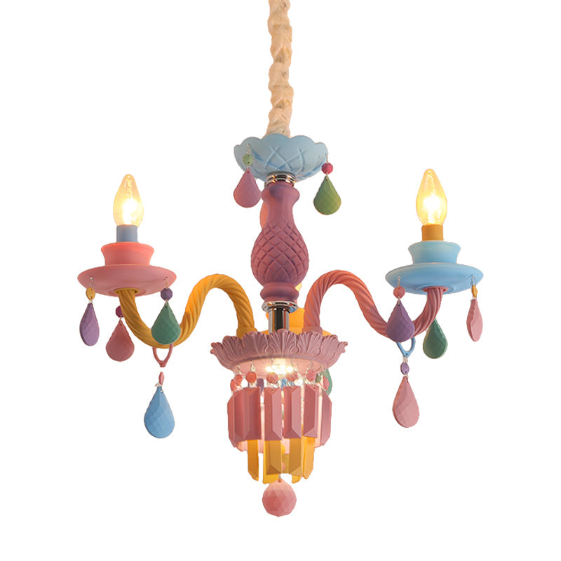 Nursing Room Foyer Candle Pendant Light Glass Kids Multi-Color Chandelier with Teardrop Clearhalo 'Ceiling Lights' 'Chandeliers' Lighting' options 196396