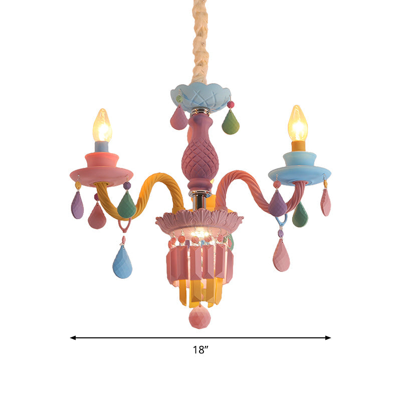 Nursing Room Foyer Candle Pendant Light Glass Kids Multi-Color Chandelier with Teardrop Clearhalo 'Ceiling Lights' 'Chandeliers' Lighting' options 196397