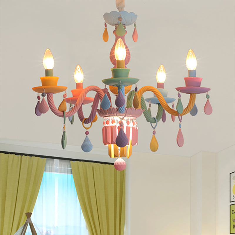 Nursing Room Foyer Candle Pendant Light Glass Kids Multi-Color Chandelier with Teardrop Clearhalo 'Ceiling Lights' 'Chandeliers' Lighting' options 196399