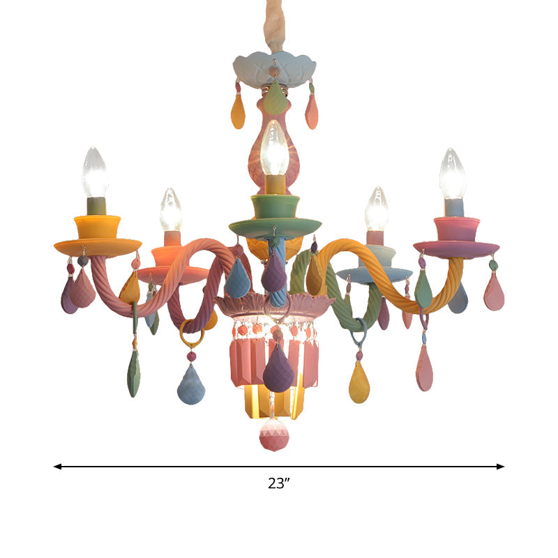 Nursing Room Foyer Candle Pendant Light Glass Kids Multi-Color Chandelier with Teardrop Clearhalo 'Ceiling Lights' 'Chandeliers' Lighting' options 196401