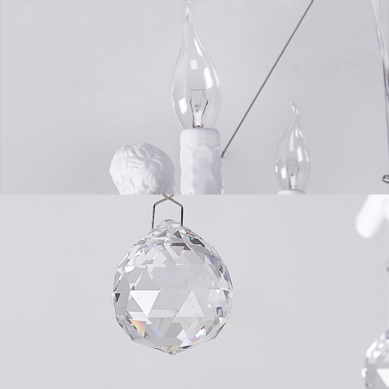 Metal Ring & Candle Chandelier with Angel Villa Modern Stylish Hanging Light in White Clearhalo 'Ceiling Lights' 'Chandeliers' Lighting' options 196473