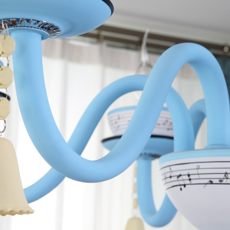 Candle Suspension Light with Little Bell and Musical Note Cartoon Glass Chandelier for Child Bedroom Clearhalo 'Ceiling Lights' 'Chandeliers' Lighting' options 196499