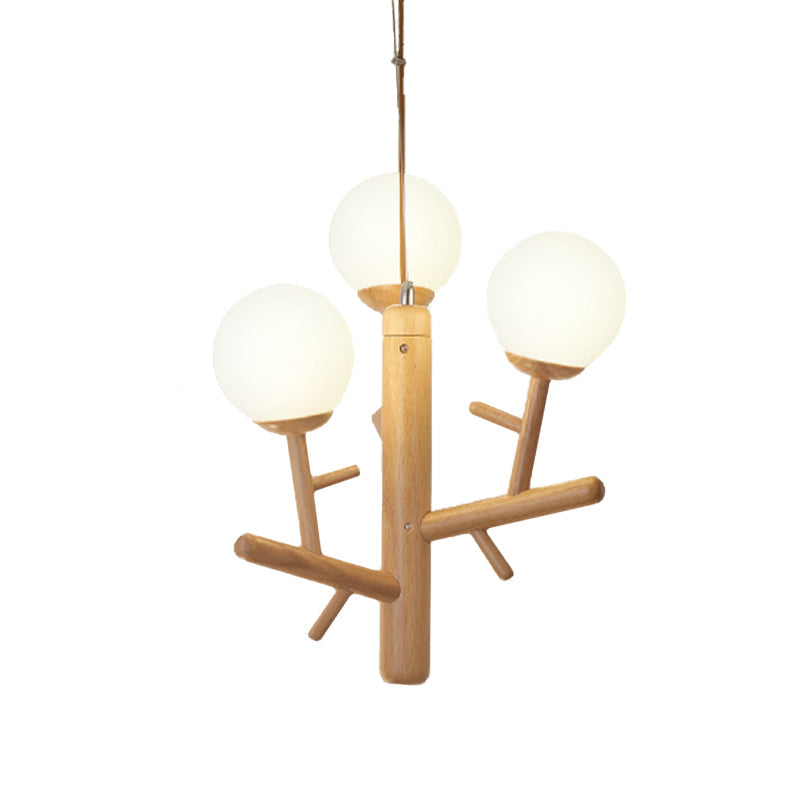 Nordic Modern Sphere Hanging Chandelier Wooden White Ceiling Pendant Light for Dining Room Clearhalo 'Ceiling Lights' 'Chandeliers' Lighting' options 196716