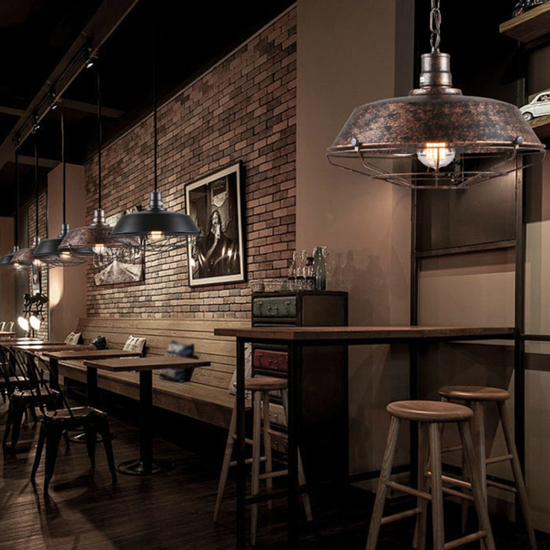 10"/14"/18" W Single Pendant Light Kit Factory Barn Iron Hanging Lamp with Tapered Cage in Black/Rust Rust Clearhalo 'Art Deco Pendants' 'Black' 'Cast Iron' 'Ceiling Lights' 'Ceramic' 'Crystal' 'Industrial Pendants' 'Industrial' 'Metal' 'Middle Century Pendants' 'Pendant Lights' 'Pendants' 'Rustic Pendants' 'Tiffany' Lighting' 1968222