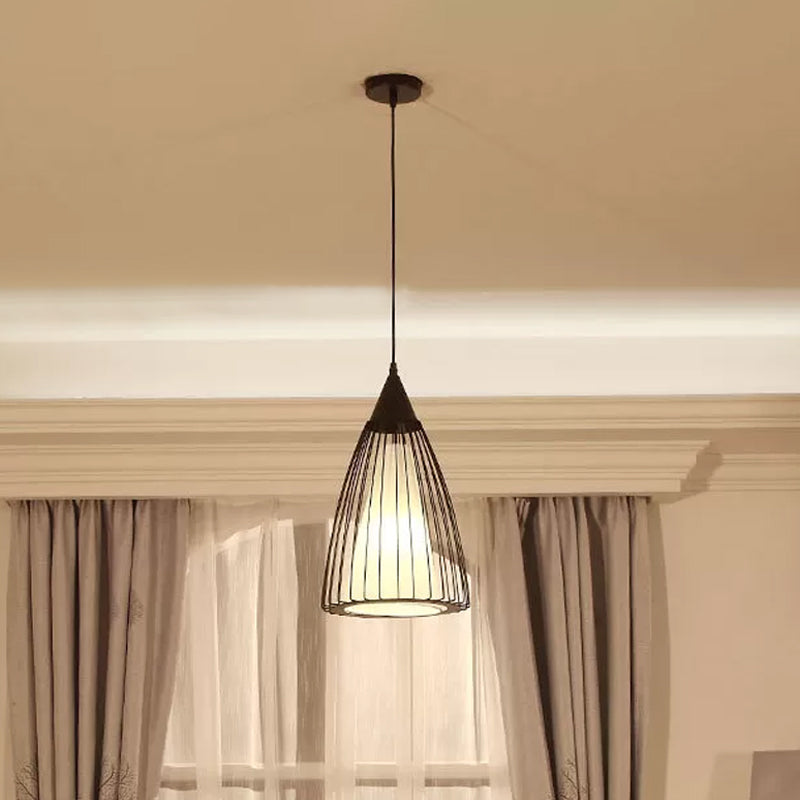 Rustic Cone/Oval/Globe Ceiling Hang Lamp 1 Light Iron Suspended Lighting Fixture in Black for Dining Room Black Cone Clearhalo 'Art Deco Pendants' 'Black' 'Cast Iron' 'Ceiling Lights' 'Ceramic' 'Crystal' 'Industrial Pendants' 'Industrial' 'Metal' 'Middle Century Pendants' 'Pendant Lights' 'Pendants' 'Rustic Pendants' 'Tiffany' Lighting' 1968250