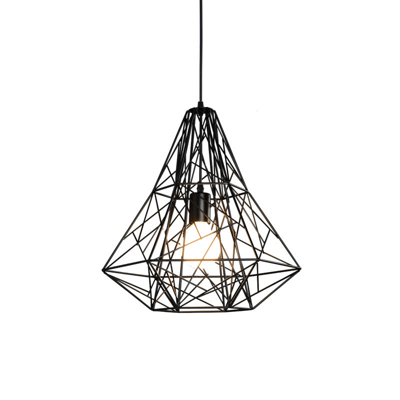 Rustic Cone/Oval/Globe Ceiling Hang Lamp 1 Light Iron Suspended Lighting Fixture in Black for Dining Room Black Polygon Clearhalo 'Art Deco Pendants' 'Black' 'Cast Iron' 'Ceiling Lights' 'Ceramic' 'Crystal' 'Industrial Pendants' 'Industrial' 'Metal' 'Middle Century Pendants' 'Pendant Lights' 'Pendants' 'Rustic Pendants' 'Tiffany' Lighting' 1968254
