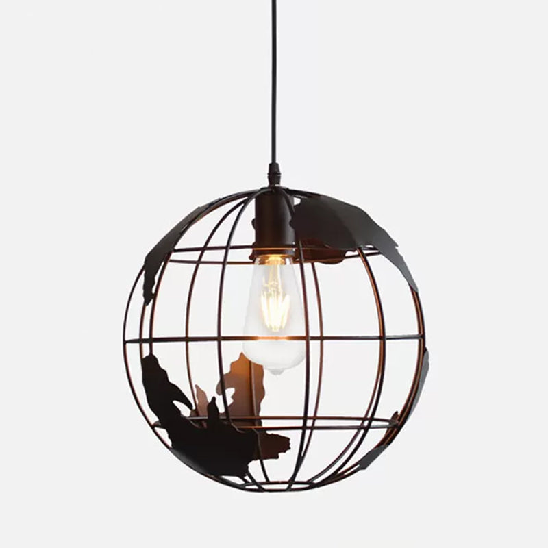 Rustic Cone/Oval/Globe Ceiling Hang Lamp 1 Light Iron Suspended Lighting Fixture in Black for Dining Room Clearhalo 'Art Deco Pendants' 'Black' 'Cast Iron' 'Ceiling Lights' 'Ceramic' 'Crystal' 'Industrial Pendants' 'Industrial' 'Metal' 'Middle Century Pendants' 'Pendant Lights' 'Pendants' 'Rustic Pendants' 'Tiffany' Lighting' 1968258