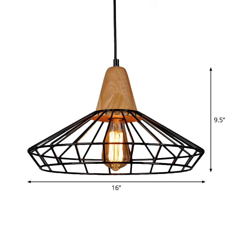 Black Cage/Barn/Pot Shaped Pendant Rustic Iron 1 Bulb Restaurant Hanging Ceiling Light with Wood Socket Clearhalo 'Art Deco Pendants' 'Black' 'Cast Iron' 'Ceiling Lights' 'Ceramic' 'Crystal' 'Industrial Pendants' 'Industrial' 'Metal' 'Middle Century Pendants' 'Pendant Lights' 'Pendants' 'Rustic Pendants' 'Tiffany' Lighting' 1968276