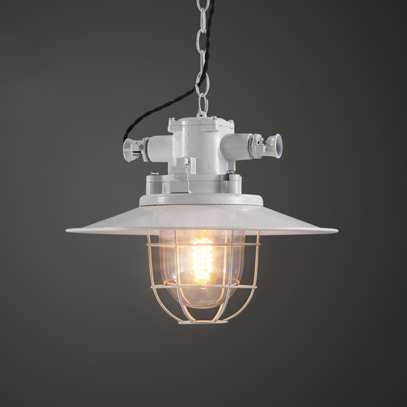 Metal Red/White/Blue Pendulum Light Saucer 1 Bulb Loft Pendant Light Kit with Clear Glass Shade and Cage Clearhalo 'Art Deco Pendants' 'Cast Iron' 'Ceiling Lights' 'Ceramic' 'Crystal' 'Industrial Pendants' 'Industrial' 'Metal' 'Middle Century Pendants' 'Pendant Lights' 'Pendants' 'Tiffany' Lighting' 1968310