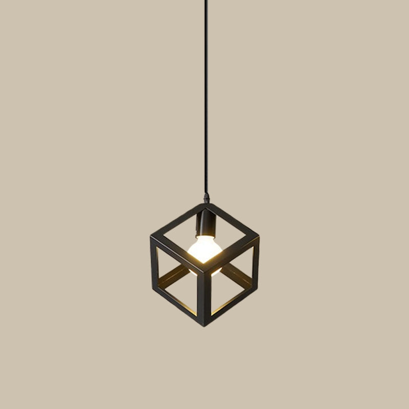 1 Bulb Iron Hanging Pendant Industrial Black Cylinder/Triangle/Square Dining Room Suspension Light Clearhalo 'Art Deco Pendants' 'Black' 'Cast Iron' 'Ceiling Lights' 'Ceramic' 'Crystal' 'Industrial Pendants' 'Industrial' 'Metal' 'Middle Century Pendants' 'Pendant Lights' 'Pendants' 'Rustic Pendants' 'Tiffany' Lighting' 1968347