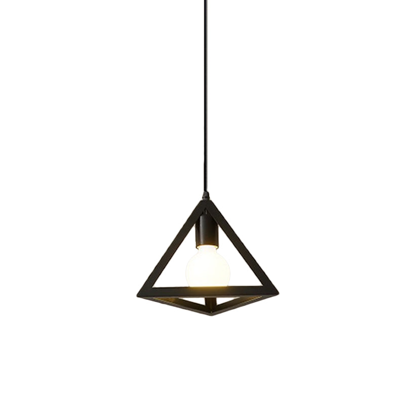 1 Bulb Iron Hanging Pendant Industrial Black Cylinder/Triangle/Square Dining Room Suspension Light Black Triangle Clearhalo 'Art Deco Pendants' 'Black' 'Cast Iron' 'Ceiling Lights' 'Ceramic' 'Crystal' 'Industrial Pendants' 'Industrial' 'Metal' 'Middle Century Pendants' 'Pendant Lights' 'Pendants' 'Rustic Pendants' 'Tiffany' Lighting' 1968352