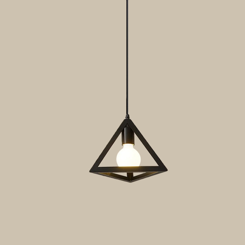 1 Bulb Iron Hanging Pendant Industrial Black Cylinder/Triangle/Square Dining Room Suspension Light Clearhalo 'Art Deco Pendants' 'Black' 'Cast Iron' 'Ceiling Lights' 'Ceramic' 'Crystal' 'Industrial Pendants' 'Industrial' 'Metal' 'Middle Century Pendants' 'Pendant Lights' 'Pendants' 'Rustic Pendants' 'Tiffany' Lighting' 1968353