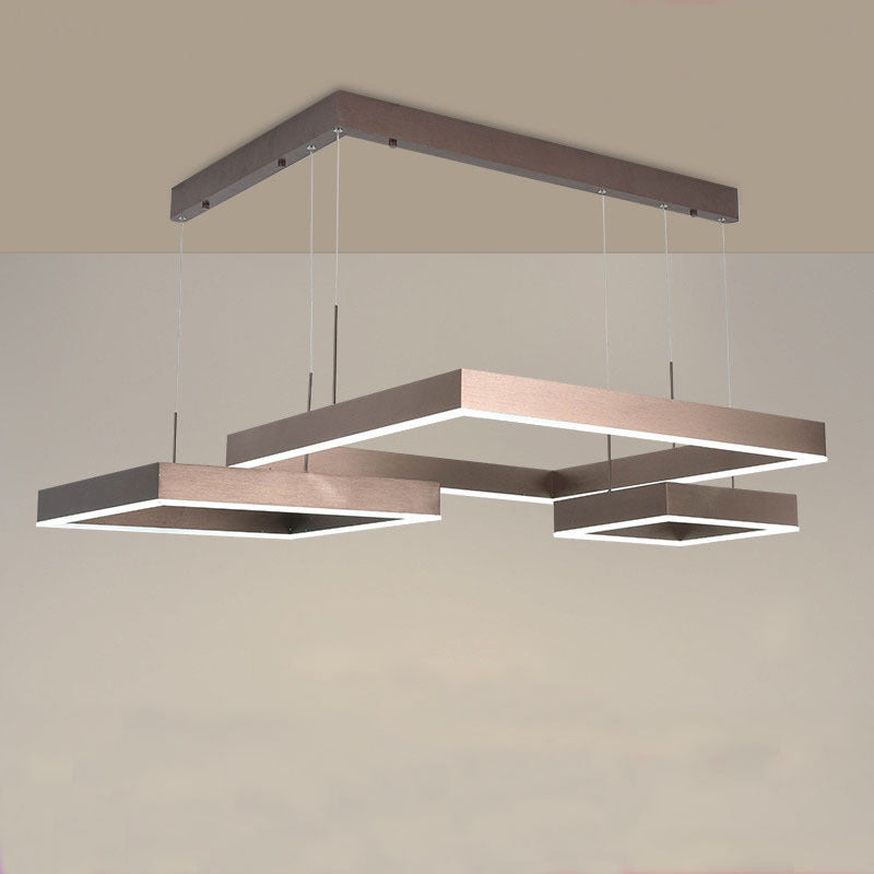 3-Head Living Room LED Pendant Light Minimalist Gold/Coffee Chandelier with Square Acrylic Shade, Warm/White Light Clearhalo 'Ceiling Lights' 'Chandeliers' 'Modern Chandeliers' 'Modern' Lighting' 1968664