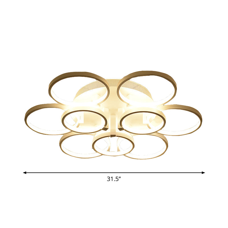 Flower-Like Circle Flush Light Modern Acrylic 9/12 Lights Living Room LED Semi Flush Ceiling Light in White Clearhalo 'Ceiling Lights' 'Close To Ceiling Lights' 'Close to ceiling' 'Semi-flushmount' Lighting' 1968813