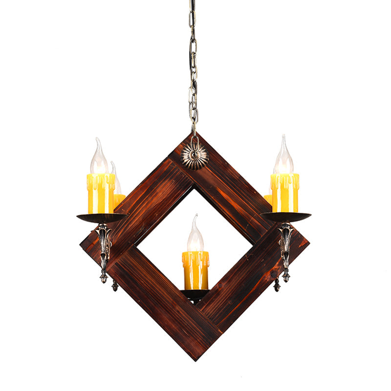 Brown 5/7 Lights Hanging Ceiling Light Industrial Wood Candelabra Chandelier Light Fixture Clearhalo 'Ceiling Lights' 'Chandeliers' 'Industrial Chandeliers' 'Industrial' 'Middle Century Chandeliers' 'Tiffany' Lighting' 1968858