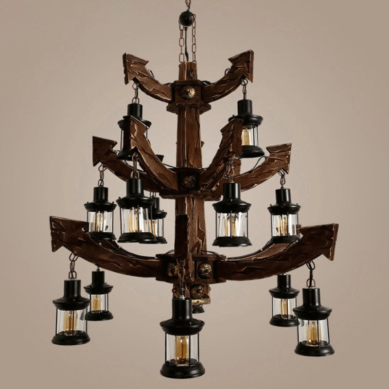 Wood Black Chandelier Lamp Tree/Rudder 15 Heads Industrial Suspension Lighting Fixture Clearhalo 'Carpenter Chandeliers' 'Ceiling Lights' 'Chandeliers' 'Industrial Chandeliers' 'Industrial' 'Middle Century Chandeliers' 'Modern' 'Tiffany' Lighting' 1968871