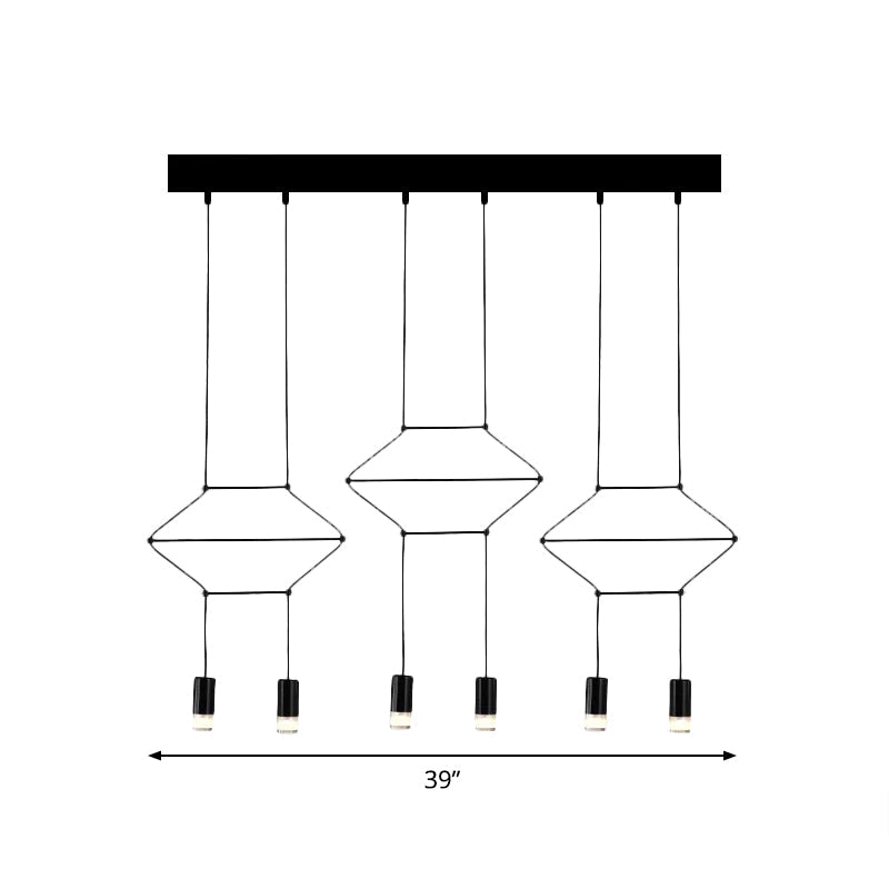4/6/8 Heads Iron Pendant Light Industrial Black Hexagonal/Long Column 3D Structure Dining Room Chandelier Clearhalo 'Cast Iron' 'Ceiling Lights' 'Chandeliers' 'Industrial Chandeliers' 'Industrial' 'Metal' 'Middle Century Chandeliers' 'Rustic Chandeliers' 'Tiffany' Lighting' 1969025