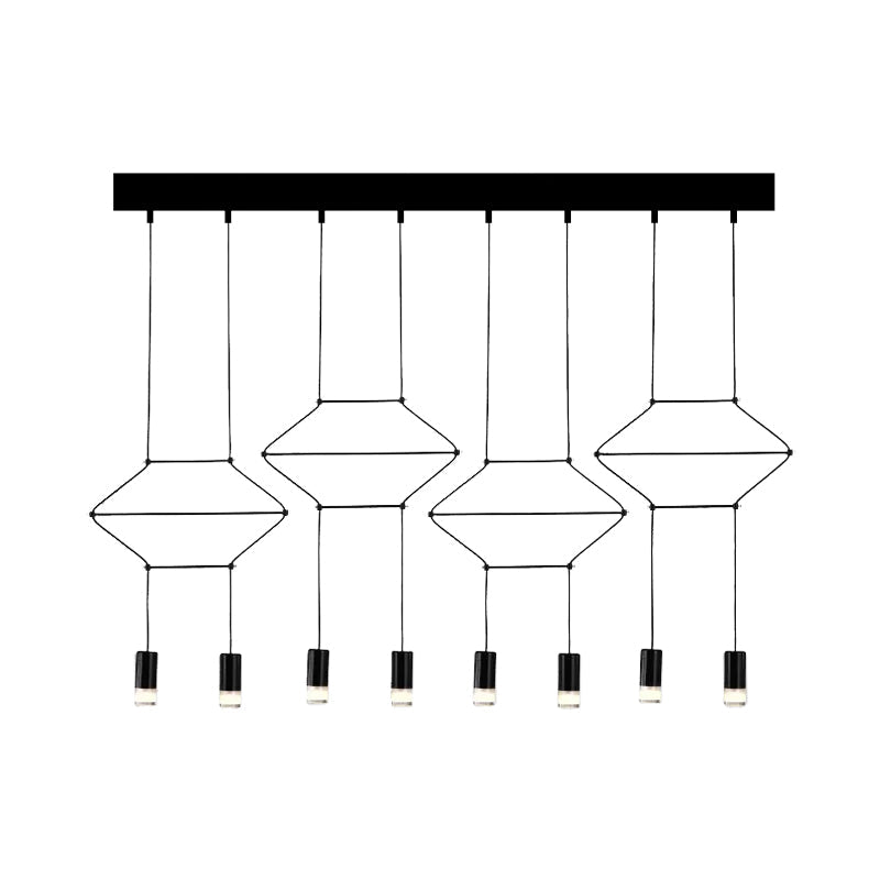 4/6/8 Heads Iron Pendant Light Industrial Black Hexagonal/Long Column 3D Structure Dining Room Chandelier Clearhalo 'Cast Iron' 'Ceiling Lights' 'Chandeliers' 'Industrial Chandeliers' 'Industrial' 'Metal' 'Middle Century Chandeliers' 'Rustic Chandeliers' 'Tiffany' Lighting' 1969027