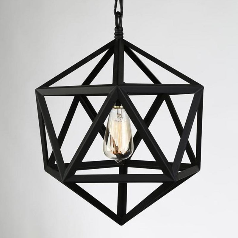 Geometric Metal Pendant Lighting Industrial 1 Head 14"/18"/21.5" Wide Dining Room Down Lighting in Black Clearhalo 'Art Deco Pendants' 'Black' 'Cast Iron' 'Ceiling Lights' 'Ceramic' 'Crystal' 'Industrial Pendants' 'Industrial' 'Metal' 'Middle Century Pendants' 'Pendant Lights' 'Pendants' 'Rustic Pendants' 'Tiffany' Lighting' 1969101