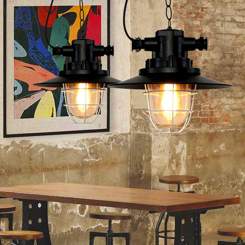 1-Light Bowl/Cage/Barn Pendant Lamp Industrial-Style Black Iron Suspension Lighting for Restaurant Black F Clearhalo 'Art Deco Pendants' 'Black' 'Cast Iron' 'Ceiling Lights' 'Ceramic' 'Crystal' 'Industrial Pendants' 'Industrial' 'Metal' 'Middle Century Pendants' 'Pendant Lights' 'Pendants' 'Rustic Pendants' 'Tiffany' Lighting' 1969154