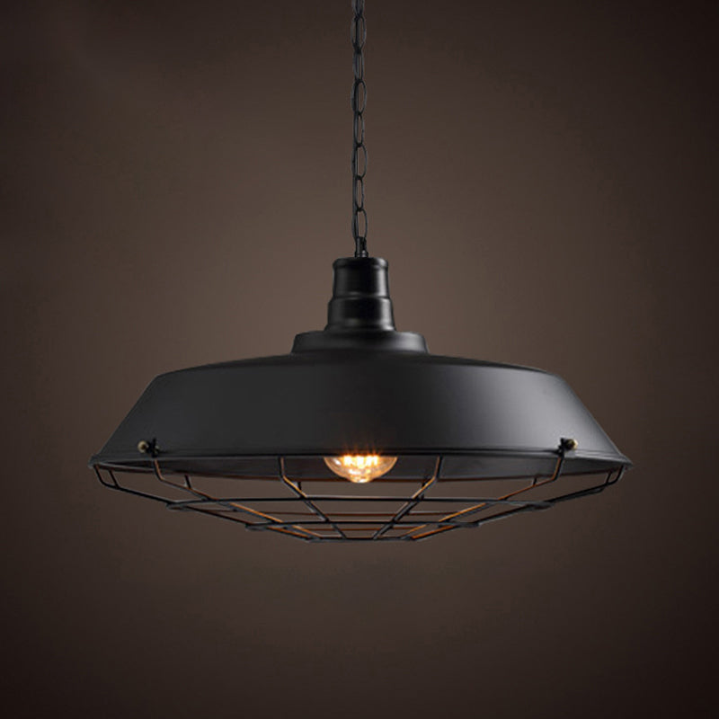 1-Light Bowl/Cage/Barn Pendant Lamp Industrial-Style Black Iron Suspension Lighting for Restaurant Clearhalo 'Art Deco Pendants' 'Black' 'Cast Iron' 'Ceiling Lights' 'Ceramic' 'Crystal' 'Industrial Pendants' 'Industrial' 'Metal' 'Middle Century Pendants' 'Pendant Lights' 'Pendants' 'Rustic Pendants' 'Tiffany' Lighting' 1969162