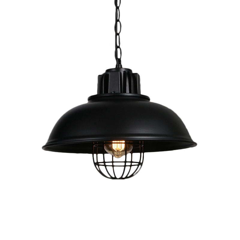1-Light Bowl/Cage/Barn Pendant Lamp Industrial-Style Black Iron Suspension Lighting for Restaurant Black E Clearhalo 'Art Deco Pendants' 'Black' 'Cast Iron' 'Ceiling Lights' 'Ceramic' 'Crystal' 'Industrial Pendants' 'Industrial' 'Metal' 'Middle Century Pendants' 'Pendant Lights' 'Pendants' 'Rustic Pendants' 'Tiffany' Lighting' 1969167