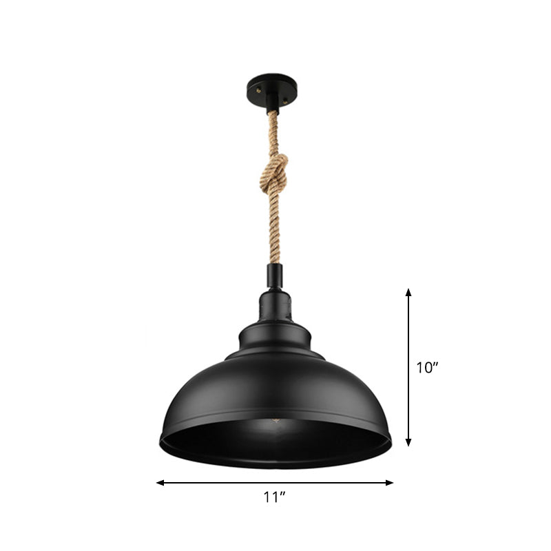 Barn/Bowl/Saucer Iron Suspension Light Farmhouse Single Dining Room Ceiling Pendant in Black with Hemp Rope Cord Clearhalo 'Art Deco Pendants' 'Black' 'Cast Iron' 'Ceiling Lights' 'Ceramic' 'Crystal' 'Industrial Pendants' 'Industrial' 'Metal' 'Middle Century Pendants' 'Pendant Lights' 'Pendants' 'Rustic Pendants' 'Tiffany' Lighting' 1969190