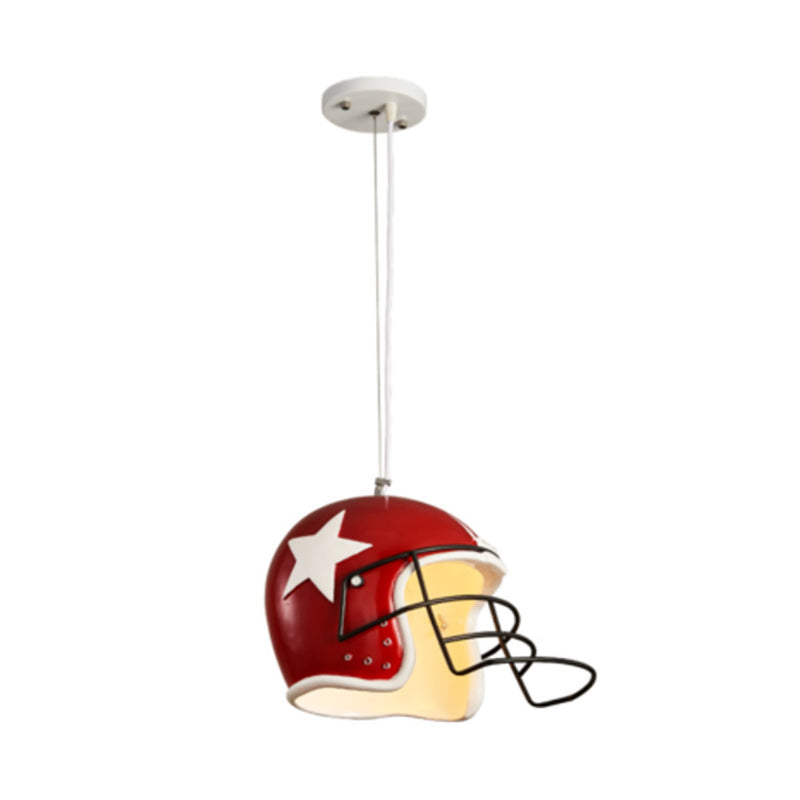 Resin Soccer Helmet Ceiling Pendant Industrial Single Restaurant Suspension Light in Red/White Clearhalo 'Art Deco Pendants' 'Cast Iron' 'Ceiling Lights' 'Ceramic' 'Crystal' 'Industrial Pendants' 'Industrial' 'Metal' 'Middle Century Pendants' 'Pendant Lights' 'Pendants' 'Tiffany' Lighting' 1969209