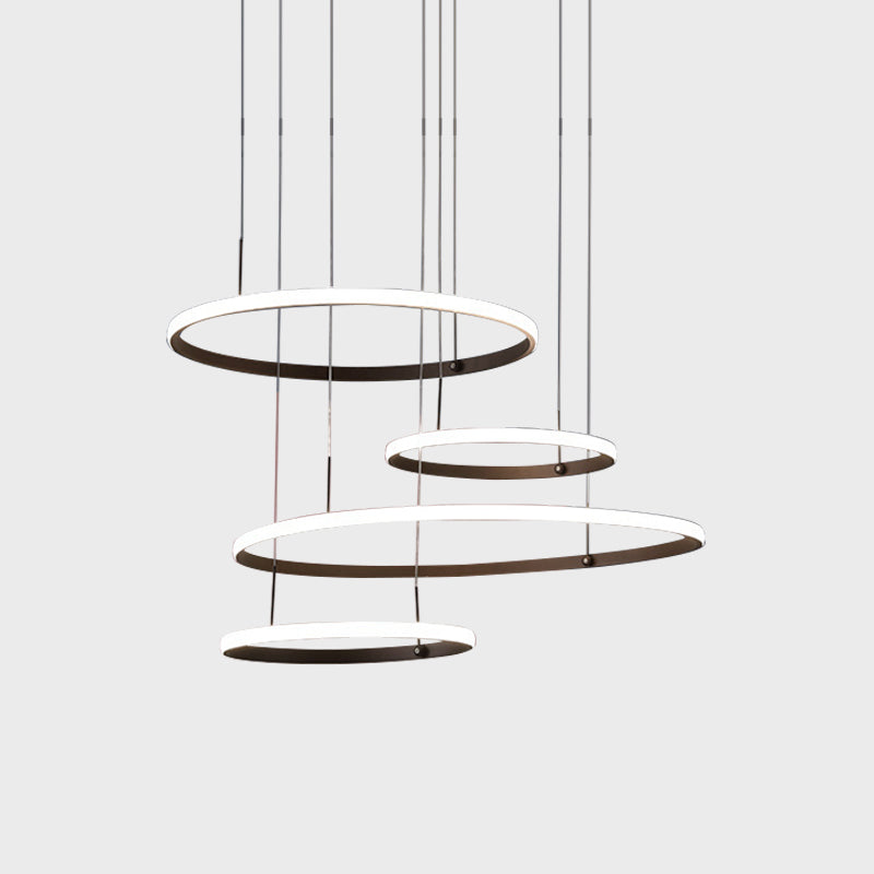 4-Head Living Room LED Chandelier Minimalist Black/Coffee Outer Glow Pendant Lamp with Circle Acrylic Shade Clearhalo 'Ceiling Lights' 'Chandeliers' 'Modern Chandeliers' 'Modern' Lighting' 1969286
