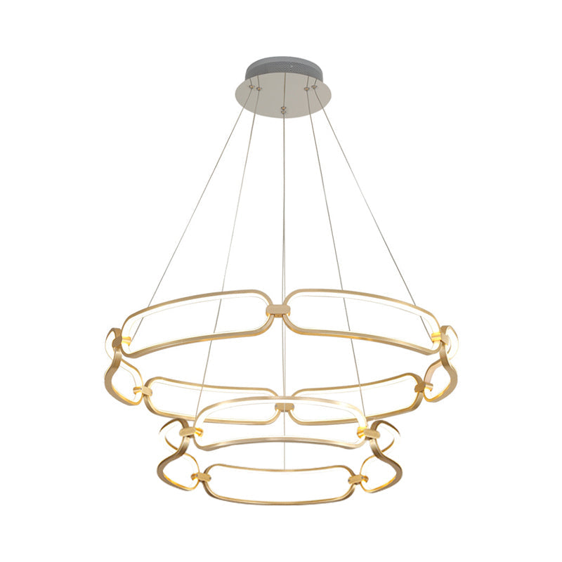 1/2-Tiered Wristlet Shaped Chandelier Simple Stylish Metal Gold LED Hanging Pendant Light, Small/Large Clearhalo 'Ceiling Lights' 'Chandeliers' 'Modern Chandeliers' 'Modern' Lighting' 1969294