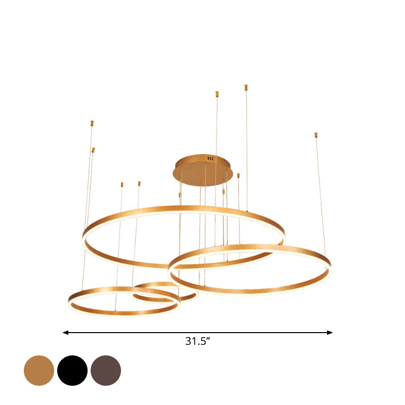 Metal Bubble Ring Chandelier Novelty Minimalist 4-Light LED Suspension Light in Black/Gold/Coffee Clearhalo 'Ceiling Lights' 'Chandeliers' 'Modern Chandeliers' 'Modern' Lighting' 1969324