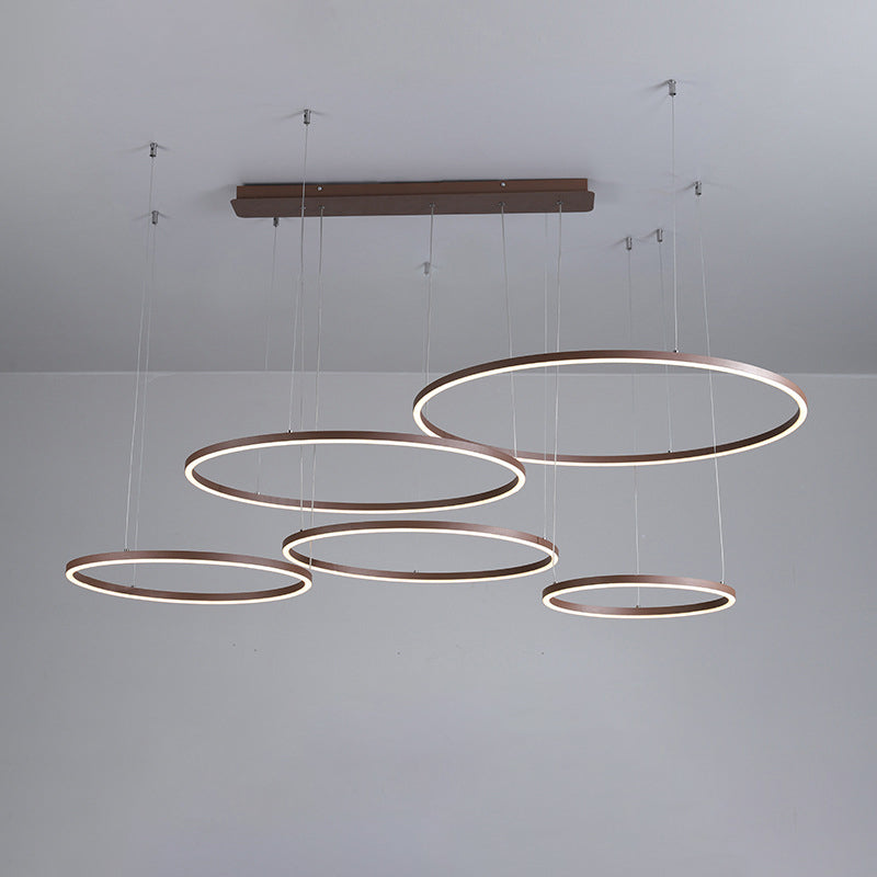 3/4/5-Tier Circular Restaurant Chandelier Acrylic Minimalist LED Ceiling Pendant Light in Brown Clearhalo 'Ceiling Lights' 'Chandeliers' 'Modern Chandeliers' 'Modern' Lighting' 1969356