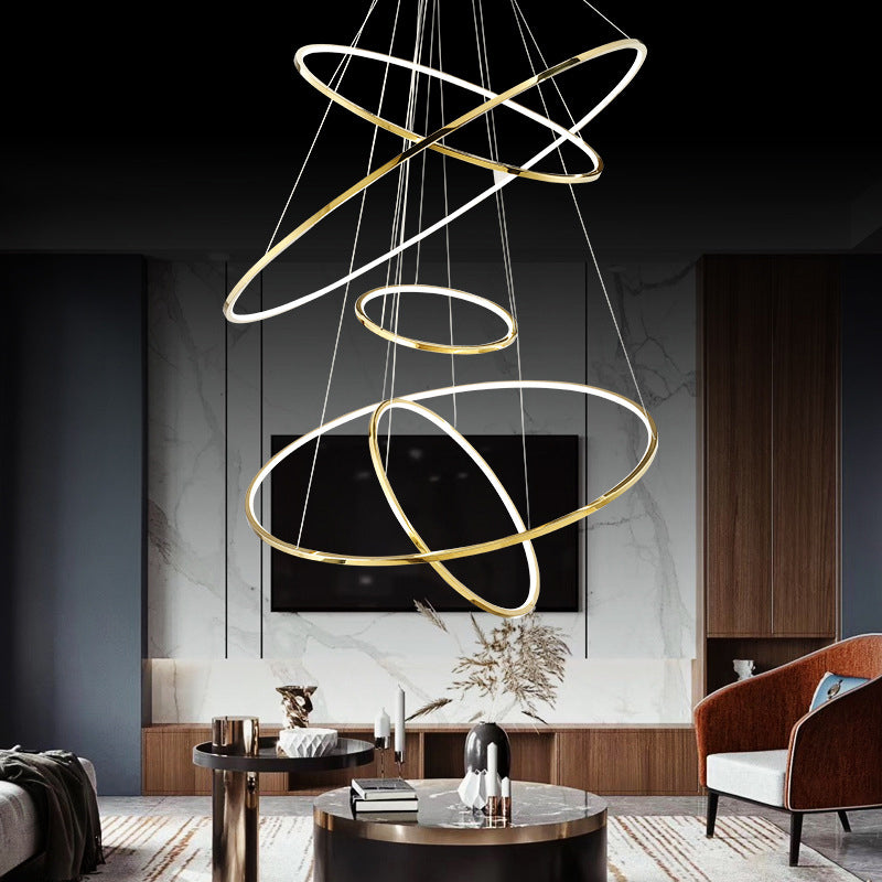 Minimalist 3/5 Tiers LED Pendant Lighting Stainless Steel Living Room Extra-Slim Hoop Chandelier in Gold Clearhalo 'Ceiling Lights' 'Chandeliers' 'Modern Chandeliers' 'Modern' Lighting' 1969432