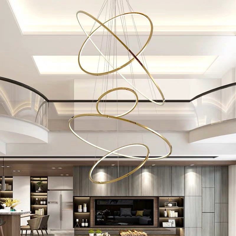 Minimalist 3/5 Tiers LED Pendant Lighting Stainless Steel Living Room Extra-Slim Hoop Chandelier in Gold Clearhalo 'Ceiling Lights' 'Chandeliers' 'Modern Chandeliers' 'Modern' Lighting' 1969433