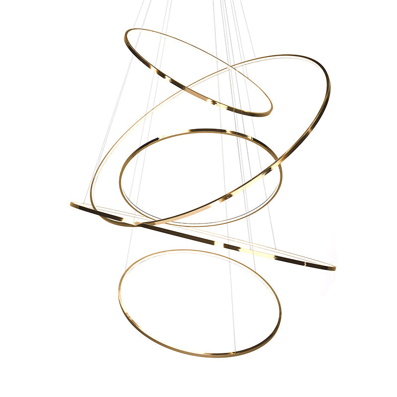 Minimalist 3/5 Tiers LED Pendant Lighting Stainless Steel Living Room Extra-Slim Hoop Chandelier in Gold Clearhalo 'Ceiling Lights' 'Chandeliers' 'Modern Chandeliers' 'Modern' Lighting' 1969434