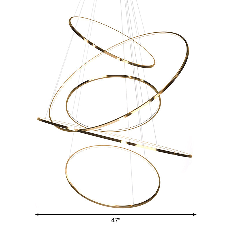 Minimalist 3/5 Tiers LED Pendant Lighting Stainless Steel Living Room Extra-Slim Hoop Chandelier in Gold Clearhalo 'Ceiling Lights' 'Chandeliers' 'Modern Chandeliers' 'Modern' Lighting' 1969435