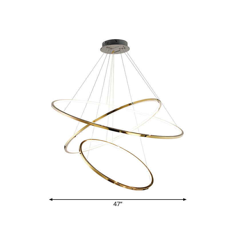 Minimalist 3/5 Tiers LED Pendant Lighting Stainless Steel Living Room Extra-Slim Hoop Chandelier in Gold Clearhalo 'Ceiling Lights' 'Chandeliers' 'Modern Chandeliers' 'Modern' Lighting' 1969438