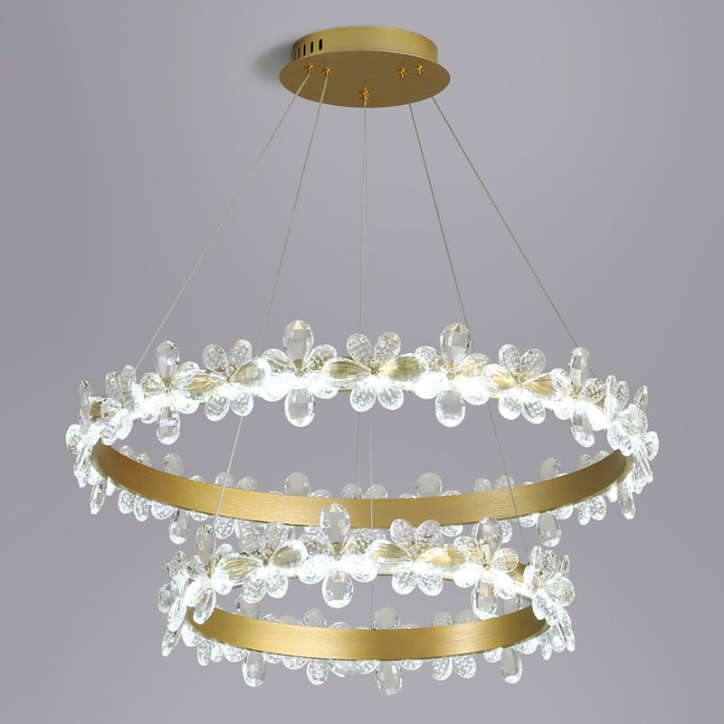 Postmodern Wreath Shaped Ceiling Pendant Crystal Dining Room Small/Large LED Chandelier in Gold, Warm/White Light Clearhalo 'Ceiling Lights' 'Chandeliers' 'Modern Chandeliers' 'Modern' Lighting' 1969456