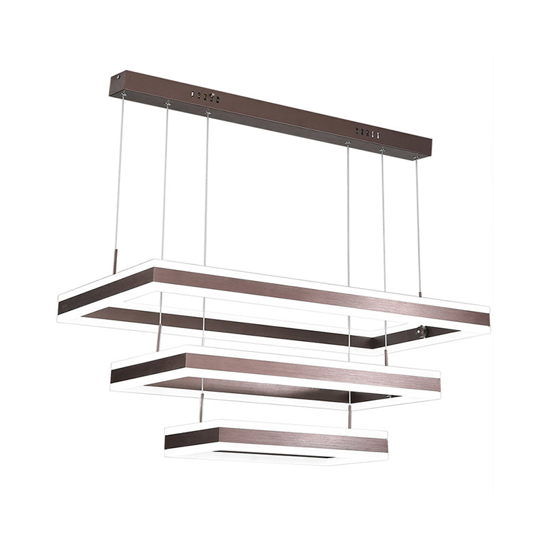 Aluminum 2/3-Tiered Rectangular Pendant Light Modernism Brown LED Chandelier in Warm/White Light Clearhalo 'Ceiling Lights' 'Chandeliers' 'Modern Chandeliers' 'Modern' Lighting' 1969482