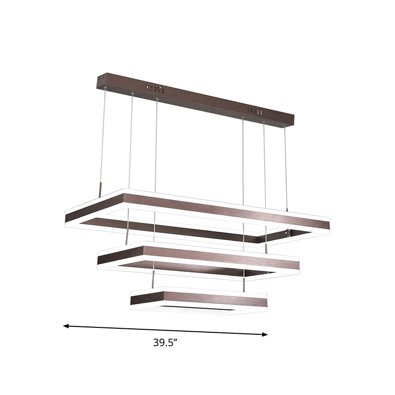 Aluminum 2/3-Tiered Rectangular Pendant Light Modernism Brown LED Chandelier in Warm/White Light Clearhalo 'Ceiling Lights' 'Chandeliers' 'Modern Chandeliers' 'Modern' Lighting' 1969483