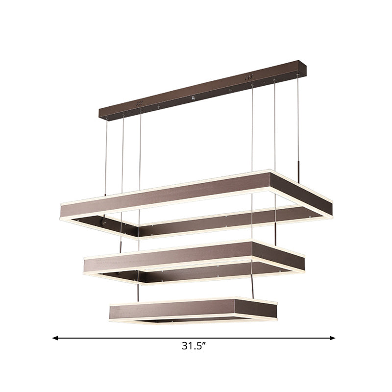 Simplicity LED Hanging Ceiling Light Coffee 2/3/4 Tiered Rectangle Chandelier with Acrylic Shade Clearhalo 'Ceiling Lights' 'Chandeliers' 'Modern Chandeliers' 'Modern' Lighting' 1969498